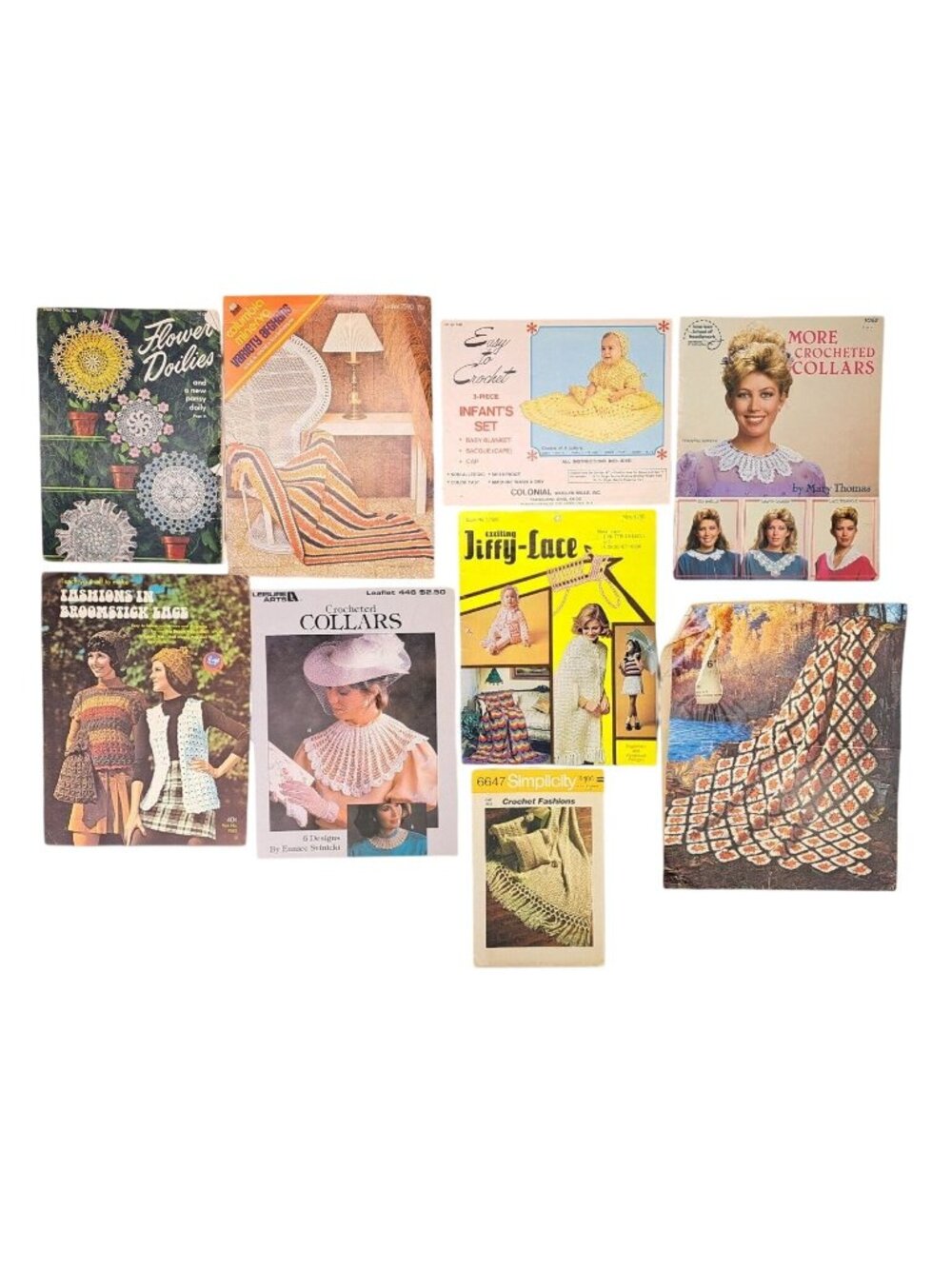 Vintage Crochet Assorted Pattern & Booklet Lot Doilies Collars Blankets Afghans